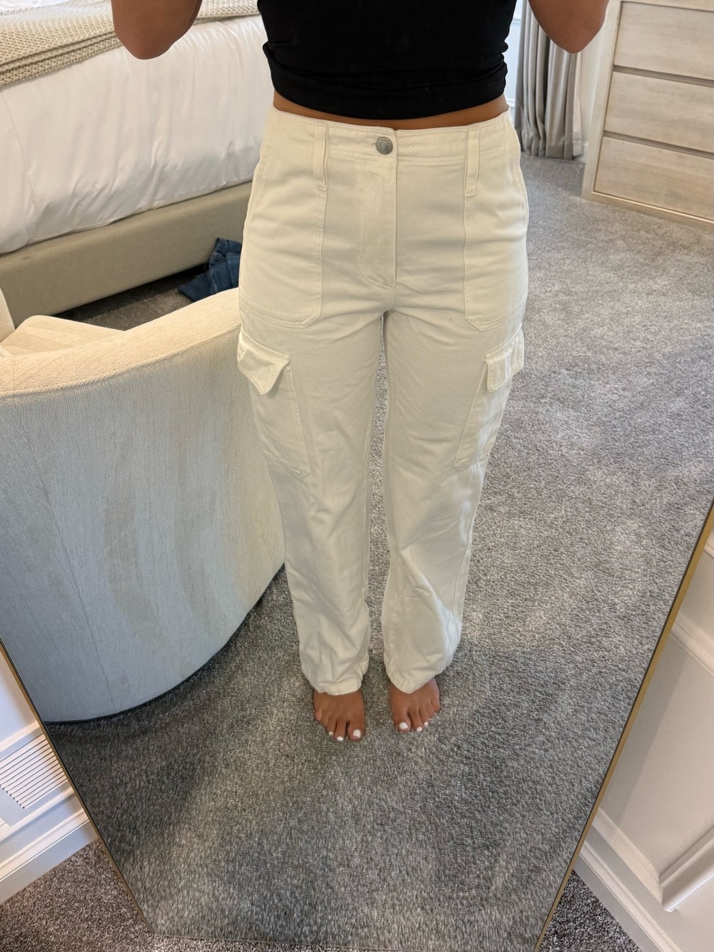 High-Rise Cream Cargo Pants